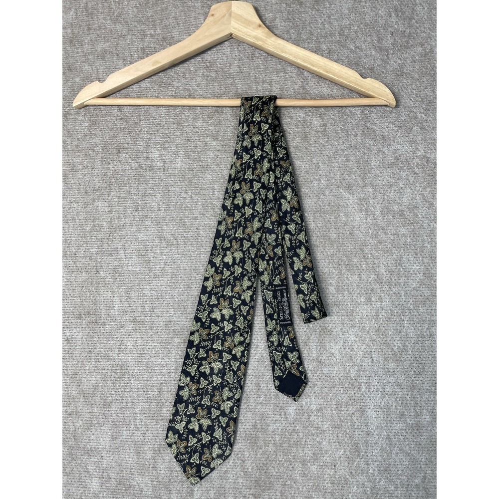 Stefano Ricci Men's 100% Silk Tie Black Gold Floral Print Made in Italy